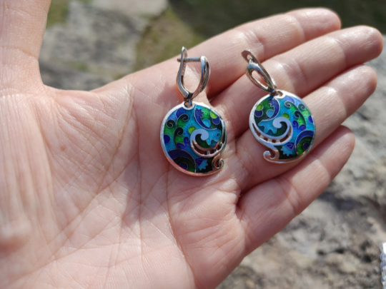 Cloisonne Enamel Earrings Scrolls