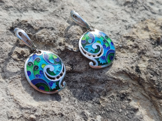 Cloisonne Enamel Earrings Scrolls
