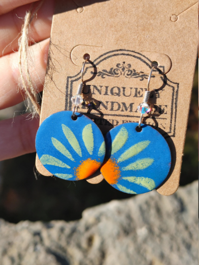 Enamel Copper He loves Me Not Flower Earrings