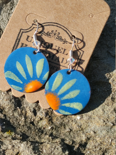 Enamel Copper He loves Me Not Flower Earrings