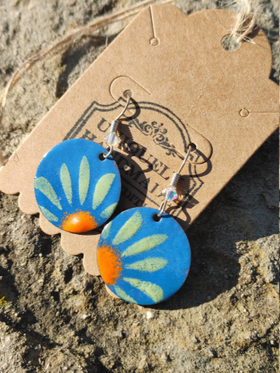 Enamel Copper He loves Me Not Flower Earrings