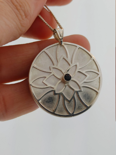 Enamel Guilloche Pendant With Sapphire Necklace