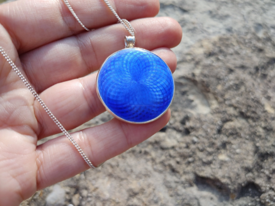 Enamel Guilloche Pendant With Sapphire Necklace