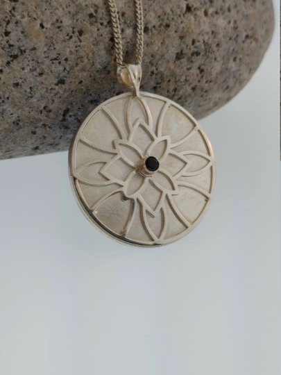 Enamel Guilloche Pendant With Sapphire Necklace