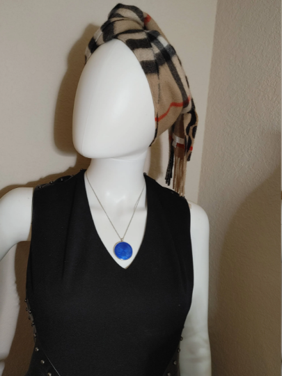 Enamel Guilloche Pendant With Sapphire Necklace