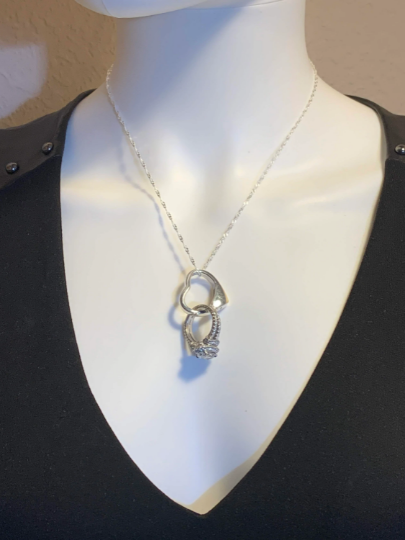 Engraved Floating Heart Push Clasp Charm Ring Holder Keeper