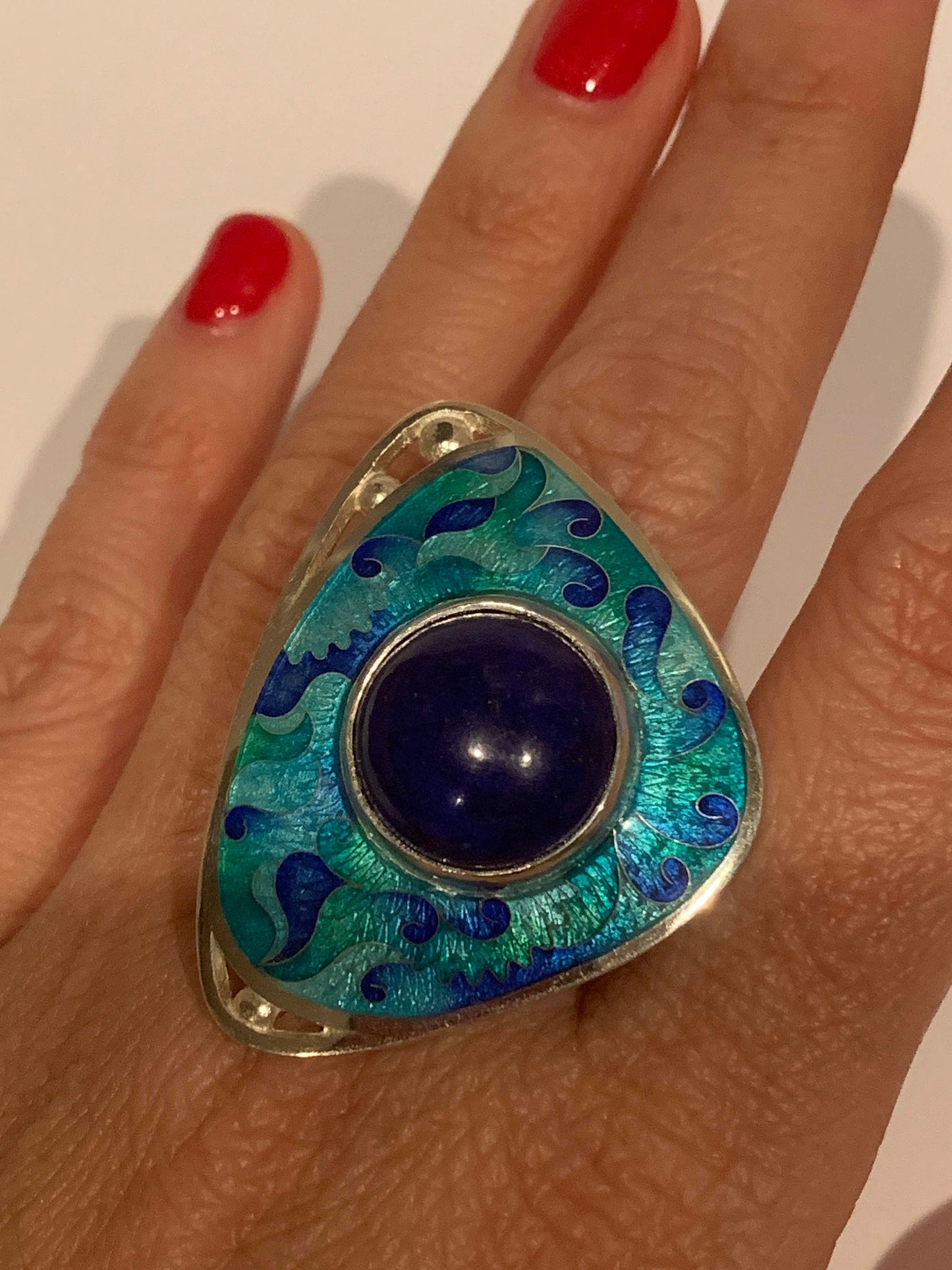 Enamel Cocktail Ring Handmade Ring Cloisonne Lapis Lazuli - ANARA & CO ENGRAVINGS - ANARA AND CO JEWELRY