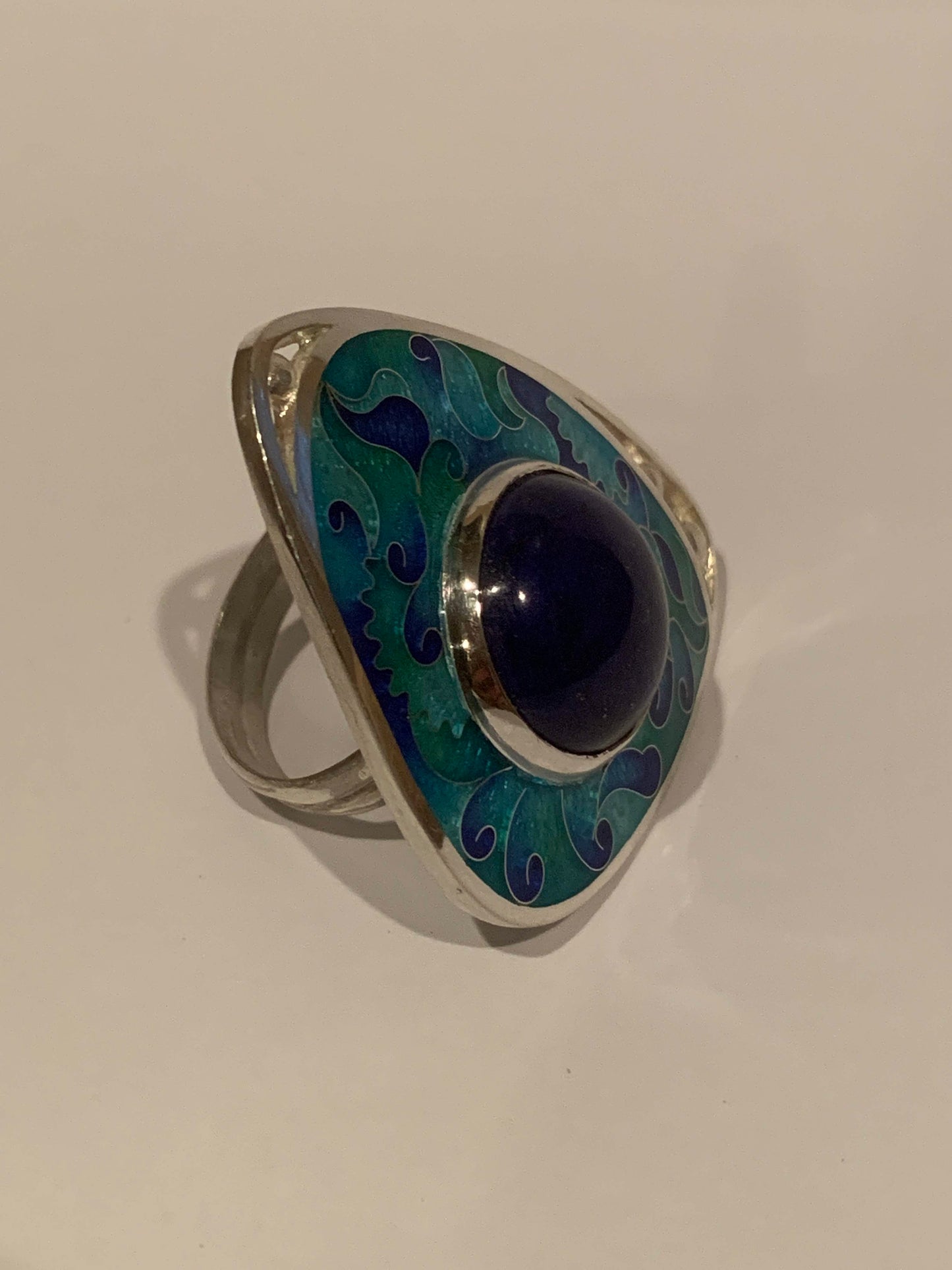 Enamel Cocktail Ring Handmade Ring Cloisonne Lapis Lazuli - ANARA & CO ENGRAVINGS - ANARA AND CO JEWELRY