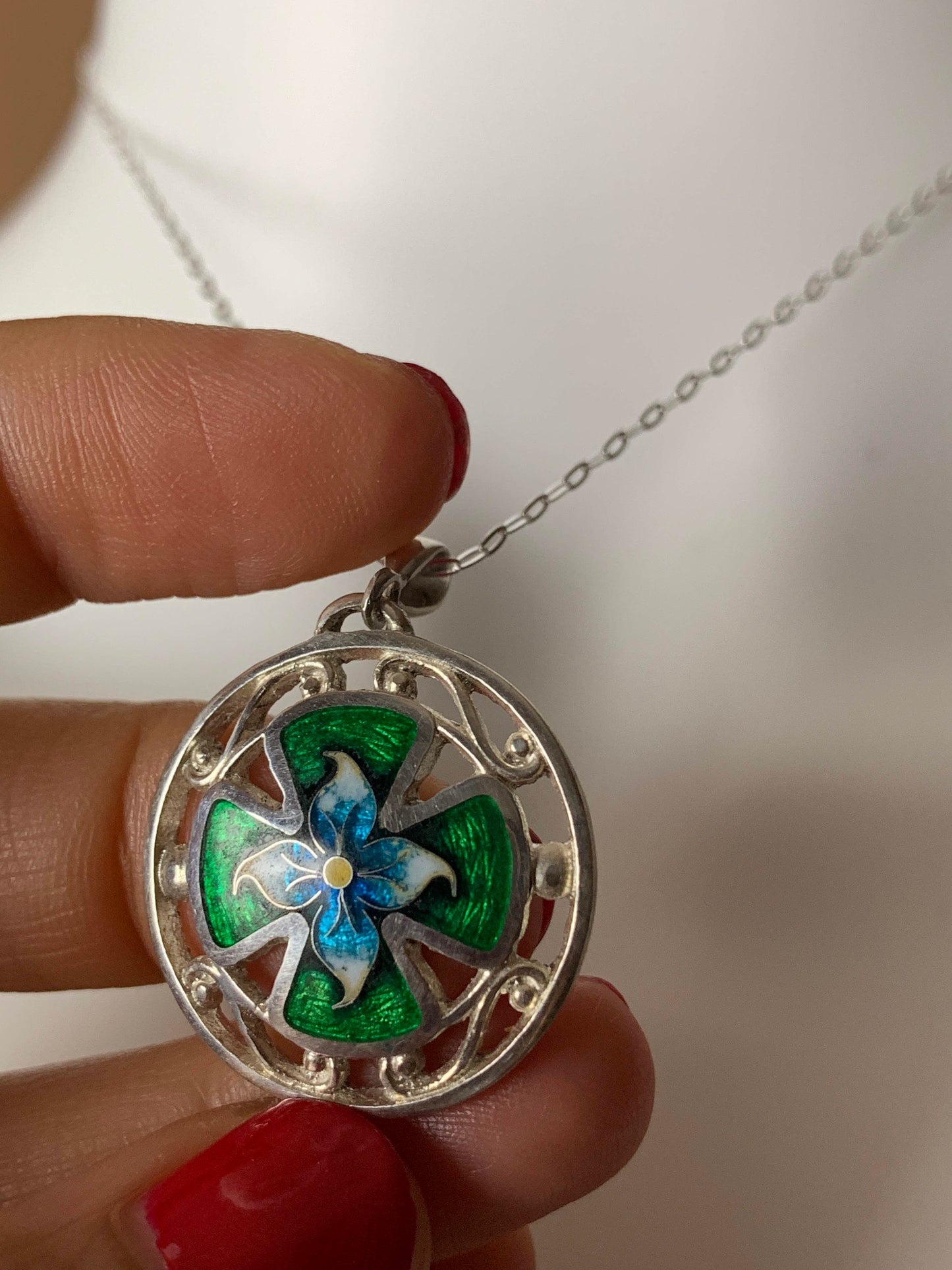Enamel Silver Cross Handmade Cloisonne Necklace - ANARA & CO ENGRAVINGS - ANARA AND CO JEWELRY