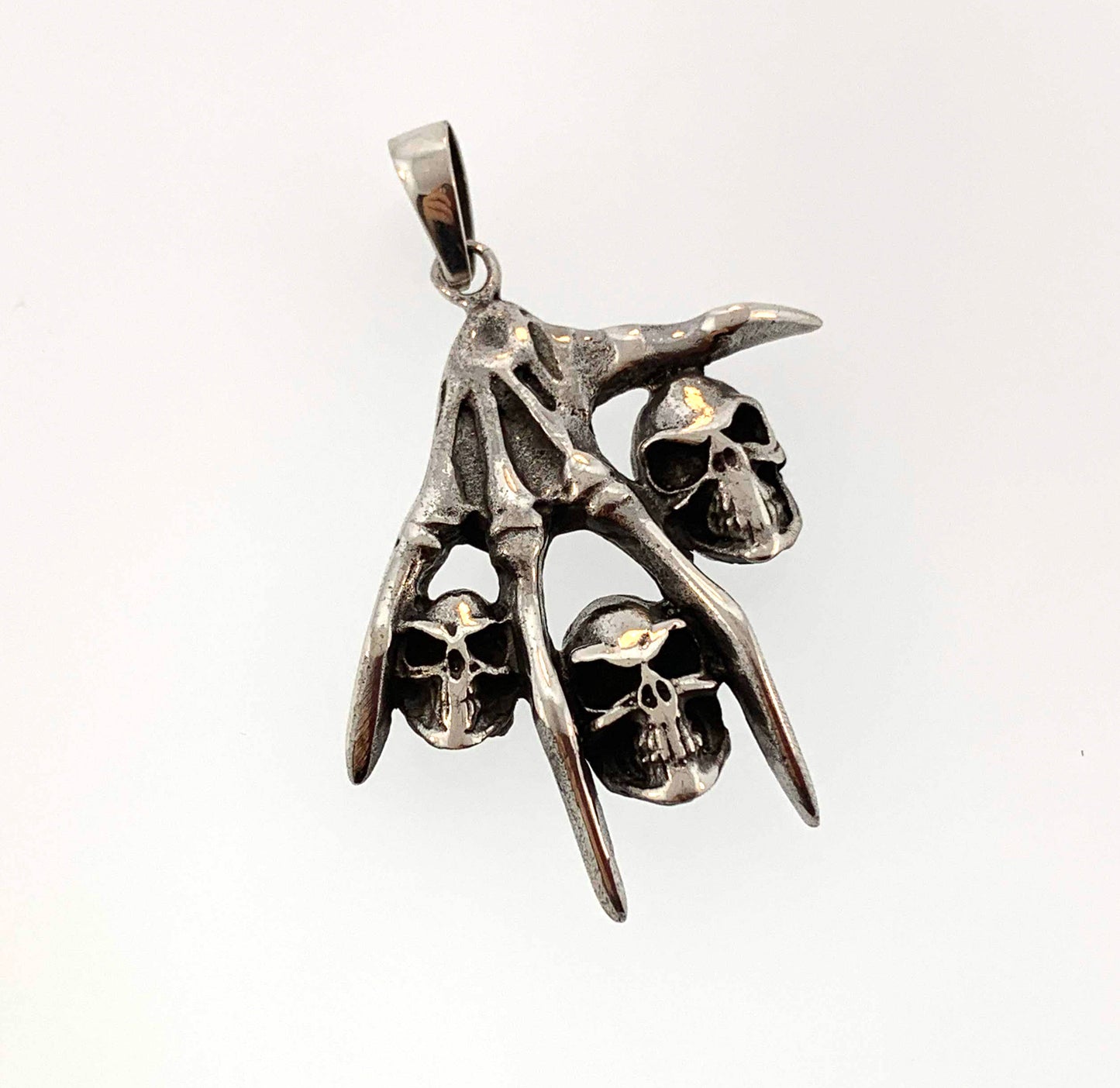 Skull Pendant 925 Sterling Silver Skeleton Hand Claw Skull Necklace - ANARA & CO ENGRAVINGS - ANARA AND CO JEWELRY