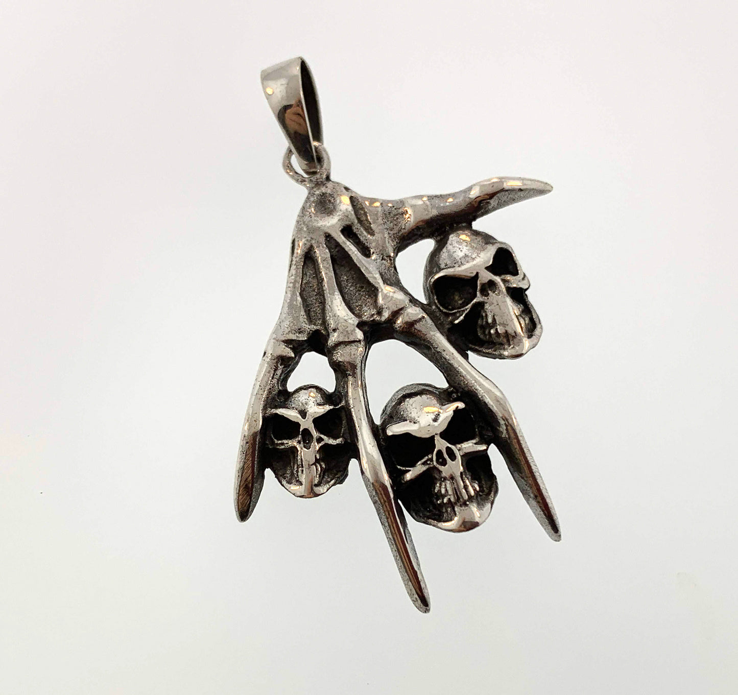Skull Pendant 925 Sterling Silver Skeleton Hand Claw Skull Necklace - ANARA & CO ENGRAVINGS - ANARA AND CO JEWELRY
