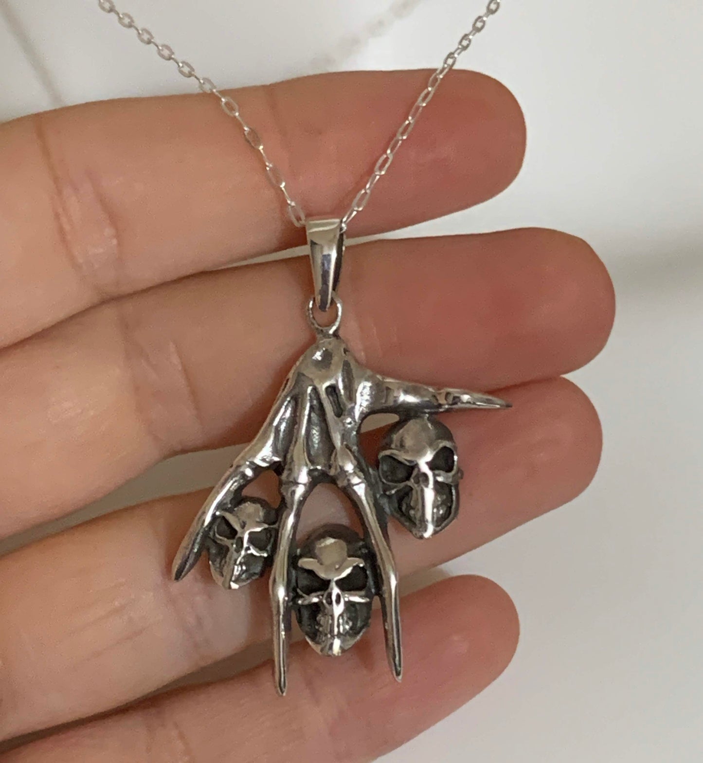 Skull Pendant 925 Sterling Silver Skeleton Hand Claw Skull Necklace - ANARA & CO ENGRAVINGS - ANARA AND CO JEWELRY
