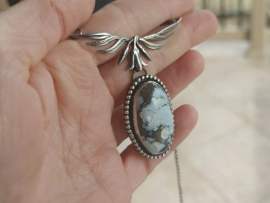 Handmade Lavender Turquoise Sterling Silver Festoon Necklace