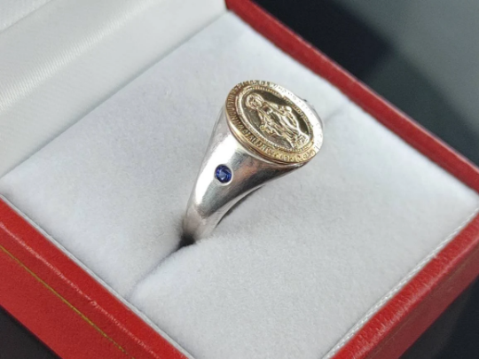 Handmade Sterling Silver Miraculous Medal Virgin Mary Signet Ring