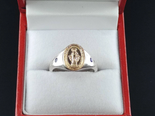 Handmade Sterling Silver Miraculous Medal Virgin Mary Signet Ring