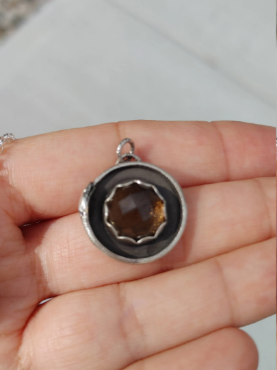 Sterling Silver Ouroboros Snake Necklace With Smoky Quartz Stone