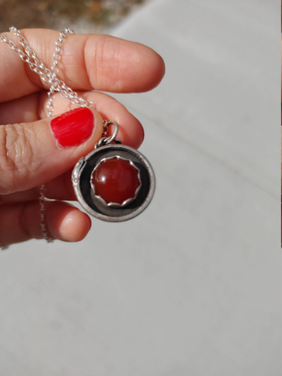 Sterling Silver Ouroboros Snake Necklace With Carnelian Stone