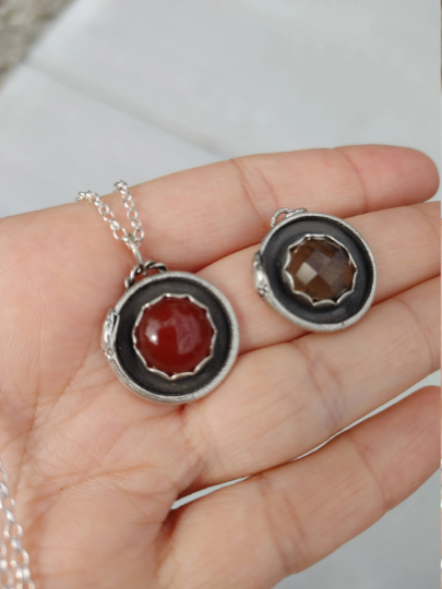 Sterling Silver Ouroboros Snake Necklace With Smoky Quartz Stone