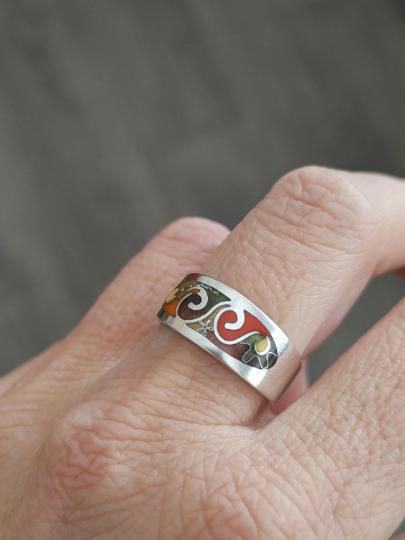 Cloisonne Enamel Ring Handmade Ladies Wide Band