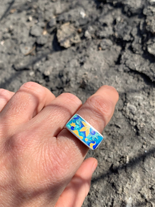 Cloisonne Enamel Ring Flowers