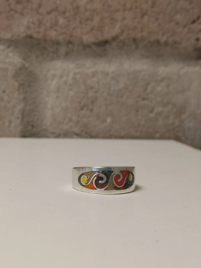Cloisonne Enamel Ring Handmade Ladies Wide Band