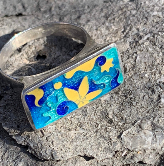 Cloisonne Enamel Ring Flowers