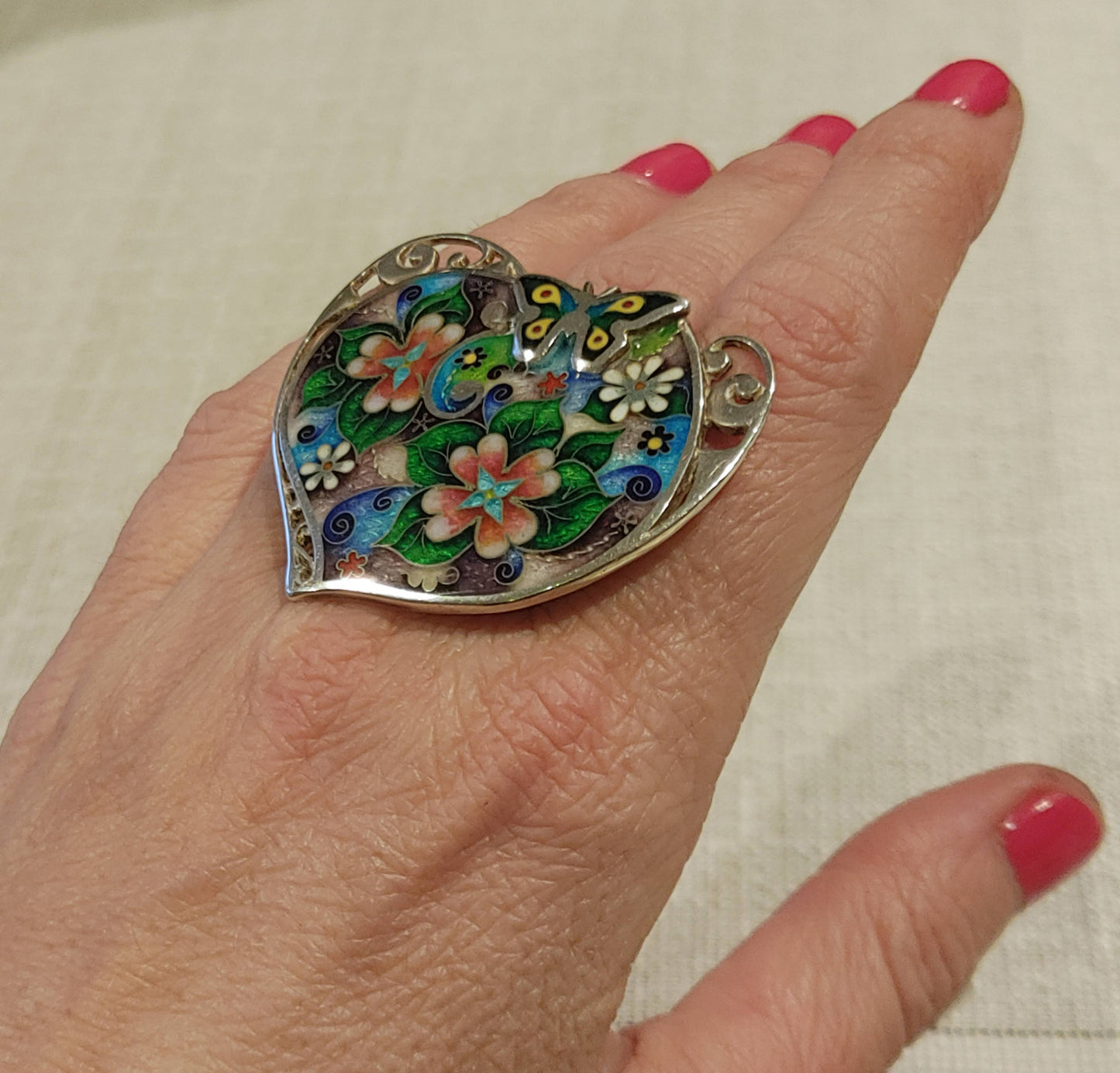 Handmade Cloisonne Enamel Butterfly Ring