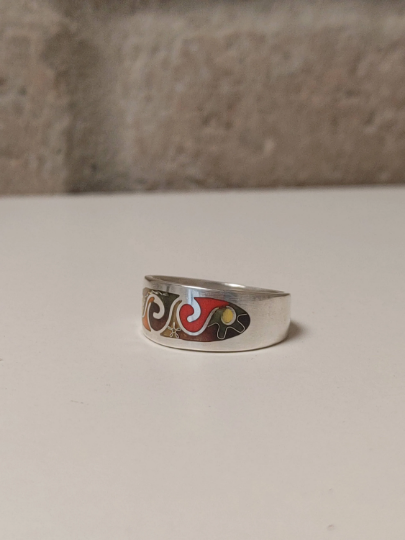 Cloisonne Enamel Ring Handmade Ladies Wide Band
