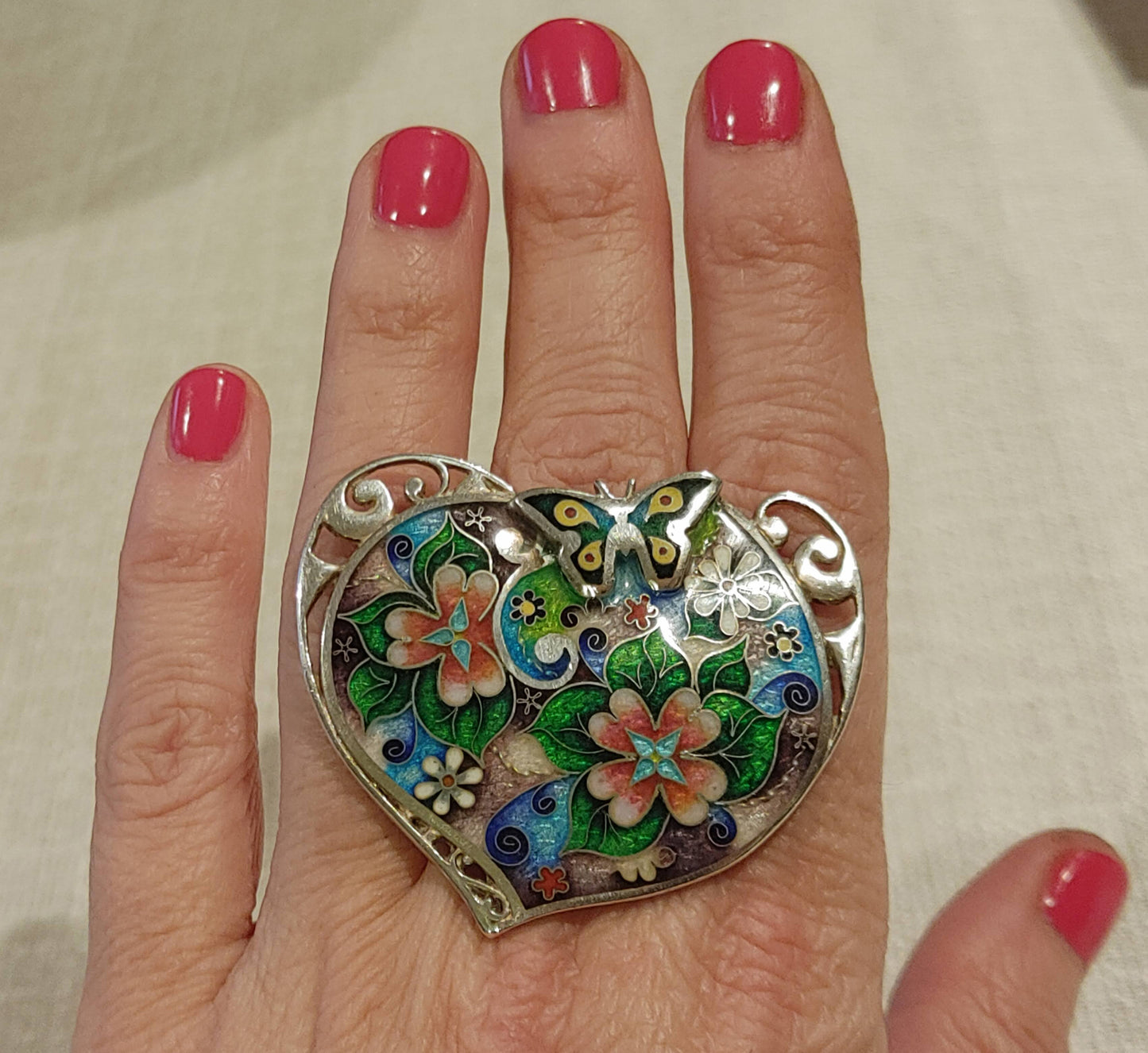 Handmade Cloisonne Enamel Butterfly Ring