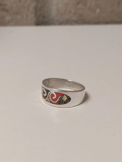 Cloisonne Enamel Ring Handmade Ladies Wide Band