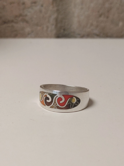 Cloisonne Enamel Ring Handmade Ladies Wide Band