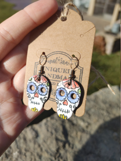 Handmade Enamel Skull Earrings Copper