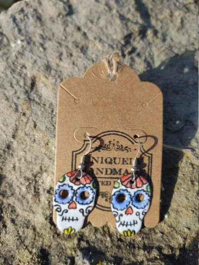 Handmade Enamel Skull Earrings Copper