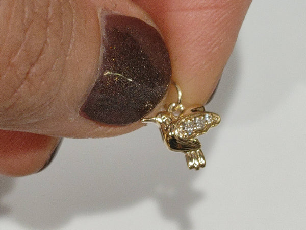14K Solid Gold Diamond Hummingbird Charm Pendant or Necklace
