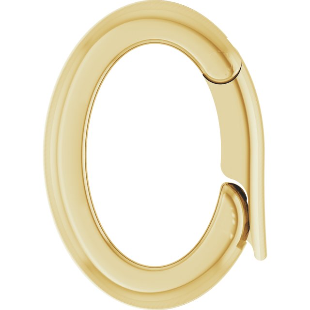 Yellow gold oval charm bail with polished finish and visible hinged clasp