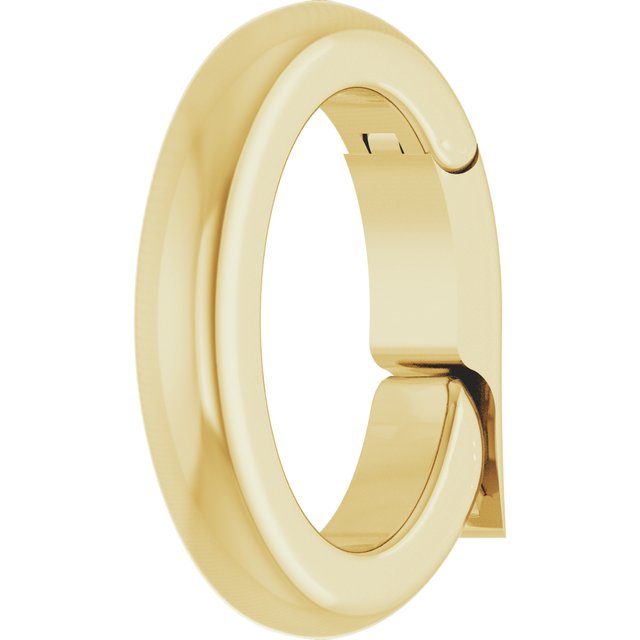 Angled view of yellow gold oval charm bail showing the inner hinged clasp