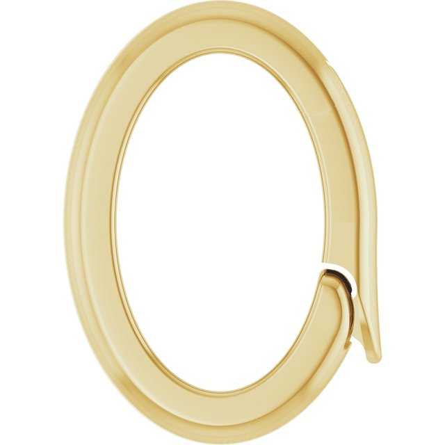 Front view of yellow gold oval charm bail showing the clasp joint