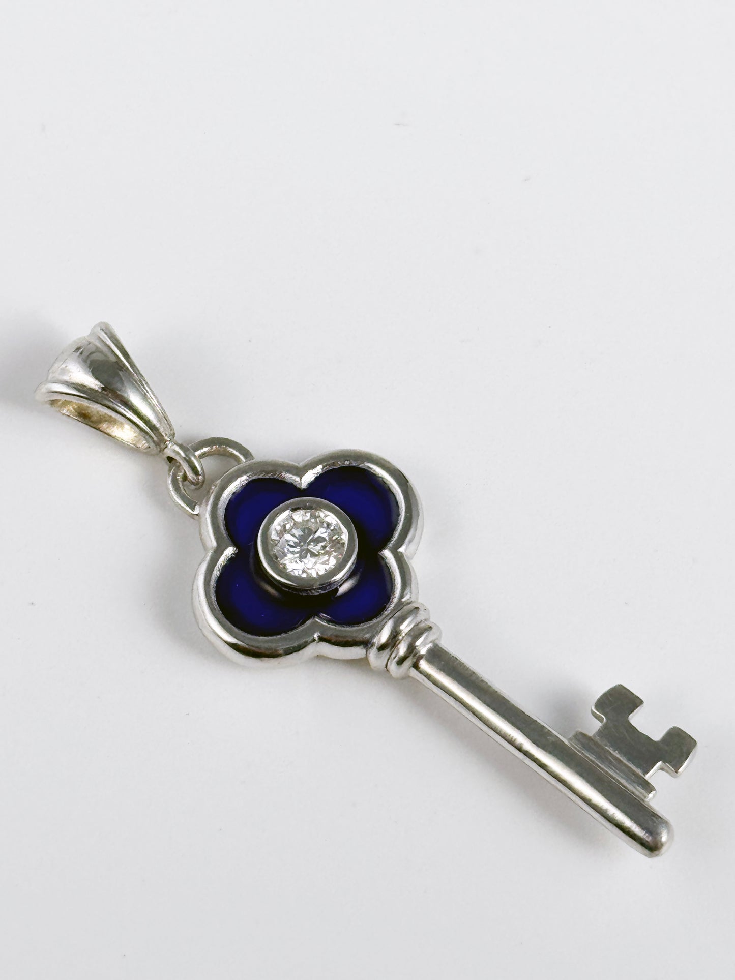 Diamond Enamel Key Necklace Handmade