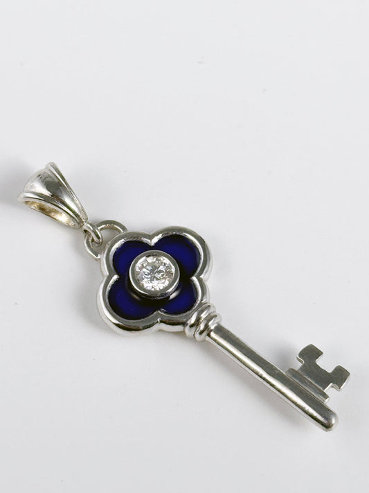 Diamond Enamel Key Necklace Handmade
