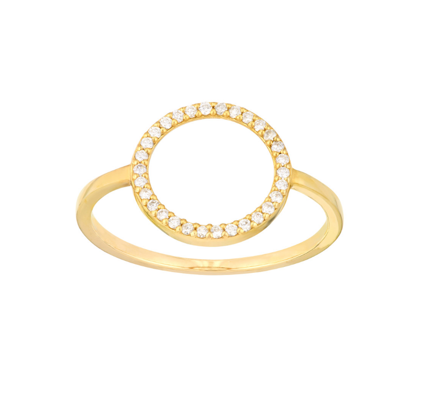 14K Gold Diamond Ring/Gold Dainty Ring/Open Circle Ring
