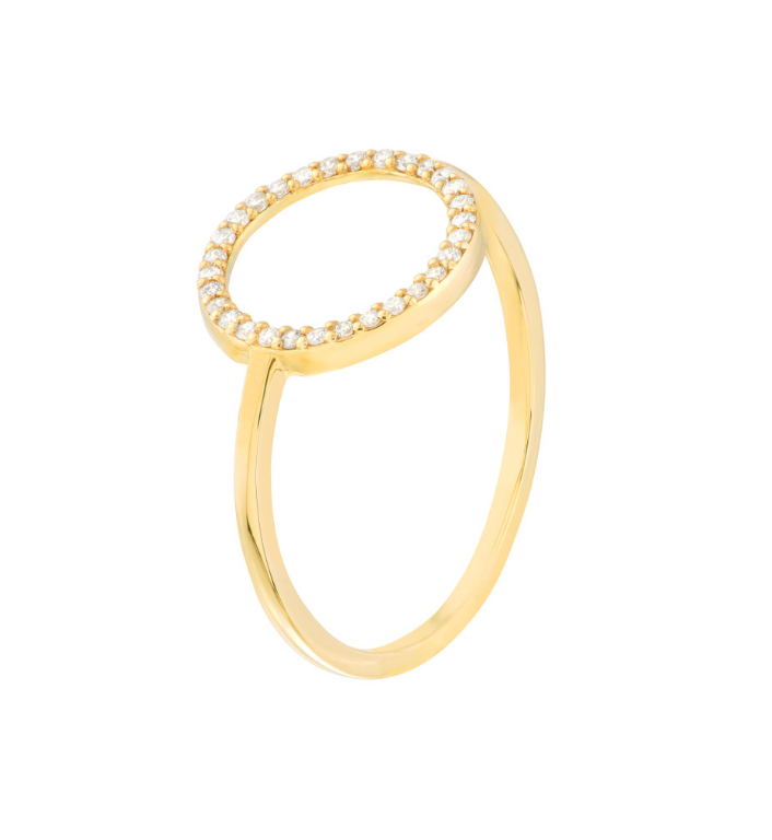 14K Gold Diamond Ring/Gold Dainty Ring/Open Circle Ring