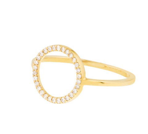 14K Gold Diamond Ring/Gold Dainty Ring/Open Circle Ring