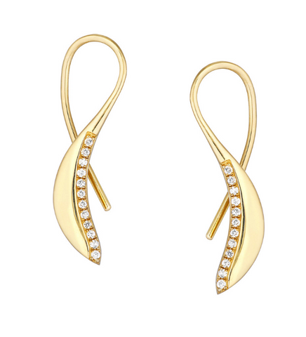 14KYellow Gold Diamond Threader Leaf Earrings