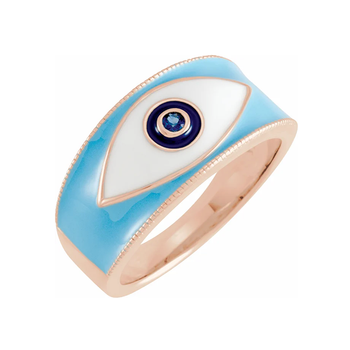 14K Solid Gold Evil Eye Ring/Rose Gold Evil Eye Ring Size 7