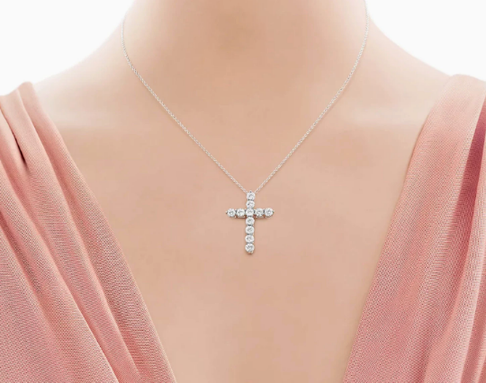 Tiffany & Co Platinum Diamond Cross Pendant Necklace