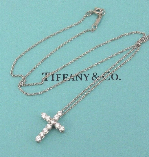 Tiffany & Co Platinum Diamond Cross Pendant Necklace