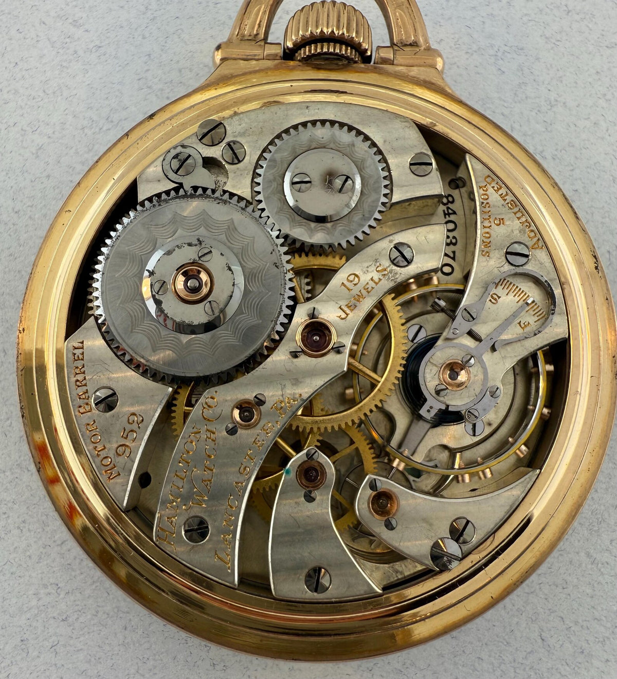 Hamilton 952 Motor Barrel antique pocket watch, view 7