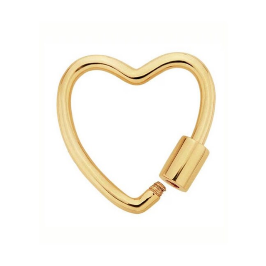 10K Gold Heart Charm Bail Clasp Carabiner For Necklaces Paperclip Chains
