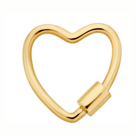 10K Gold Heart Charm Bail Clasp For Necklaces Paperclip Chains