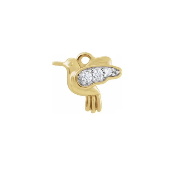 14K Solid Gold Diamond Hummingbird Charm Pendant or Necklace